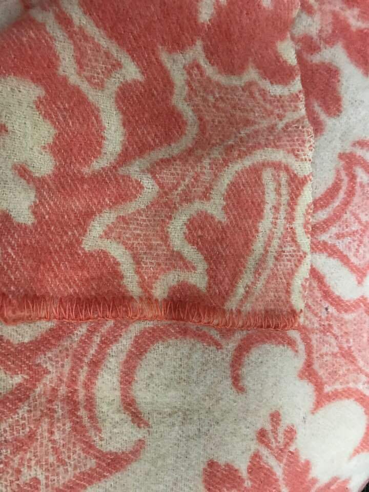 Vintage Wool Twin Size Blanket Patterned Coral Peach Pink Cutter Fabric Material