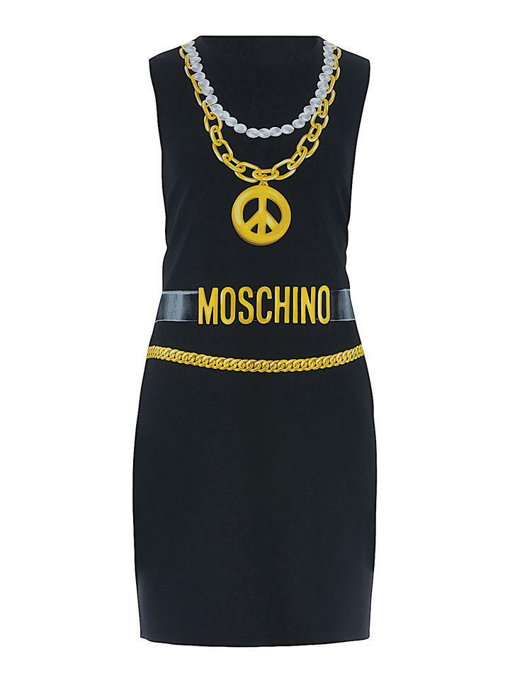 Pre-owned Moschino Couture Chain Necklace Logo Dress Black 40 / Us 6 $1055