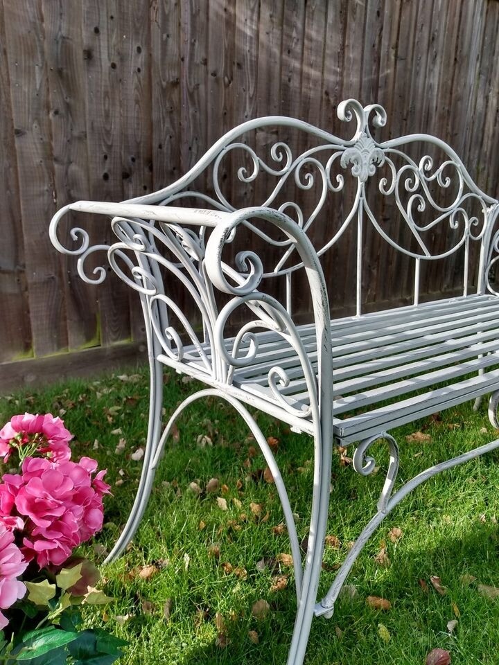 Brand New Vintage Style Metal Garden Bench (Grey) in Westbury