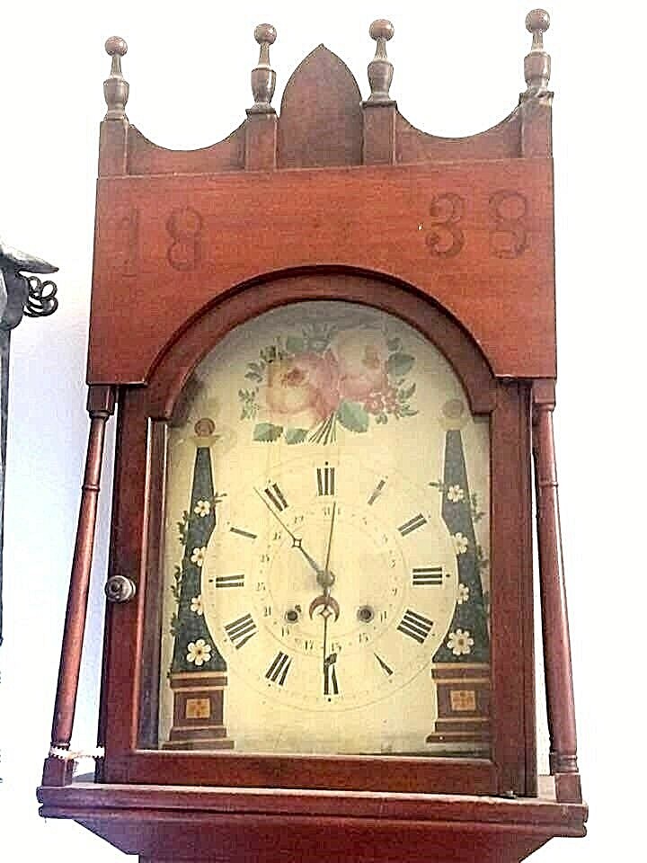 1838 Cherry Tall Case 8' Grandfather Clock Possibly Made by Emanuel Meily PA