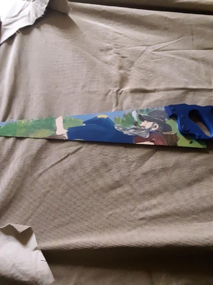 HAND PAINTED HILLBILLY HAND SAW SIGNED BY ARTIST