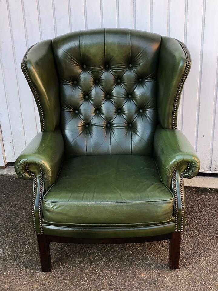 Green Leather Chesterfield Wing Back Armchair Chair In Uxbridge London Gumtree