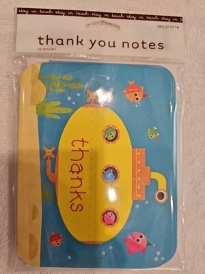 10 Stay In Touch THANK YOU NOTES Yellow Submarine W/fish, Sea  Envelopes NIP