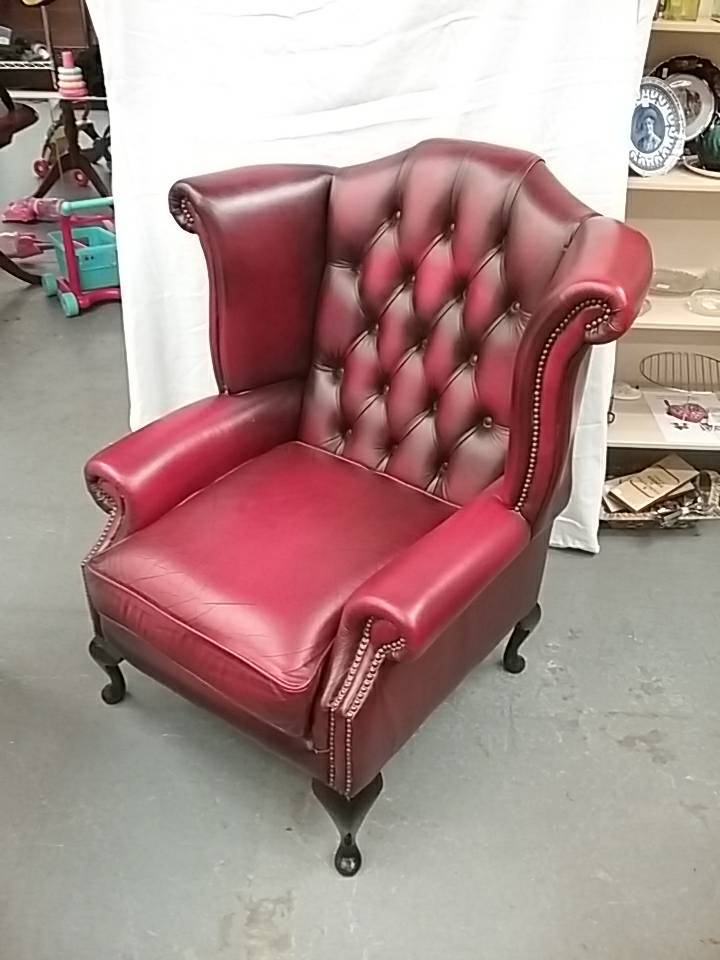 Chesterfield Queen Anne High Back Oxblood Leather Chair. in Durham