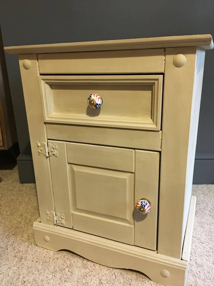 2x Matching Upcycled (Corona) Bedside Annie Sloan paint and ceramic knobs in