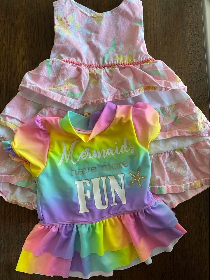 Baby girl clothing Dress + Swim Suit Bundle Of 2 Multicolor Easter rainbow 18M