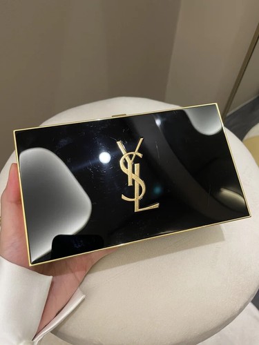 Saint Laurent Tuxedo Ysl Plaque Clutch Bag in Natural