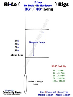 Hi-Lo ( No Hooks - No Hardware ) Fishing Rigs Sea Bass Blackfish Fluke Porgies