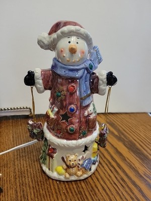Snowman Lighted Ceramic Enchanted Forest