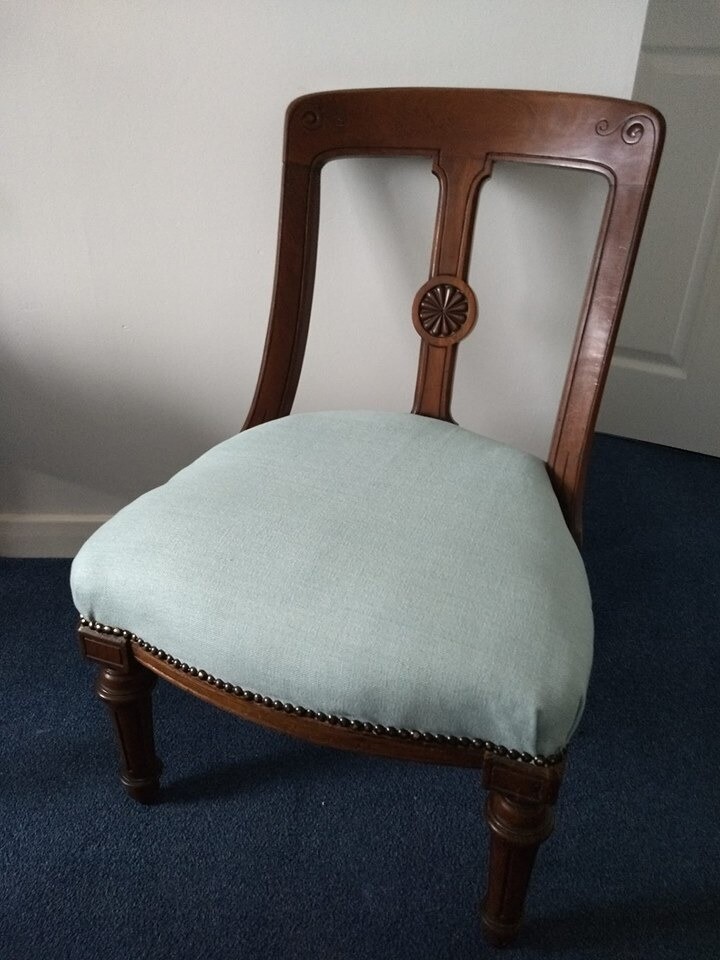 Antique Victorian Oak Occasional Chair - Newly Reupholstered. | in