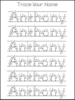 Three Custom First Name Tracing Dry Erase Worksheets. Trace the Name Anthony. Pr
