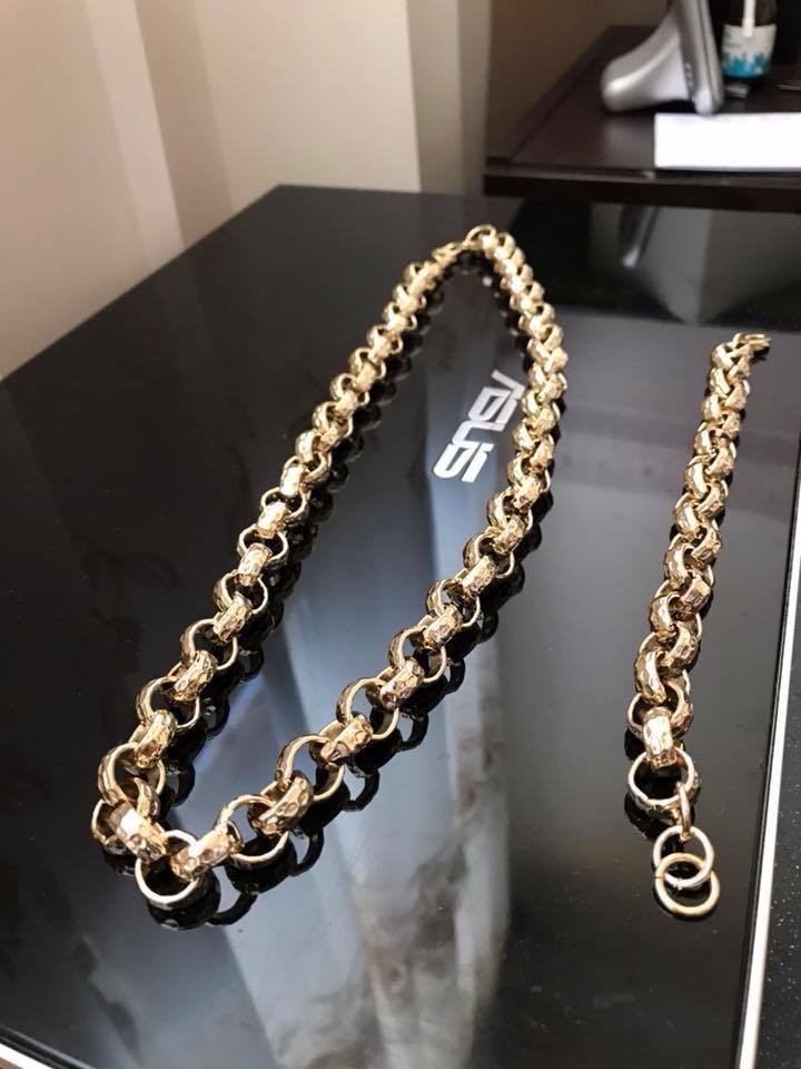 24ct Gold Plated Belcher Chain and Bracelet Set in Grantham