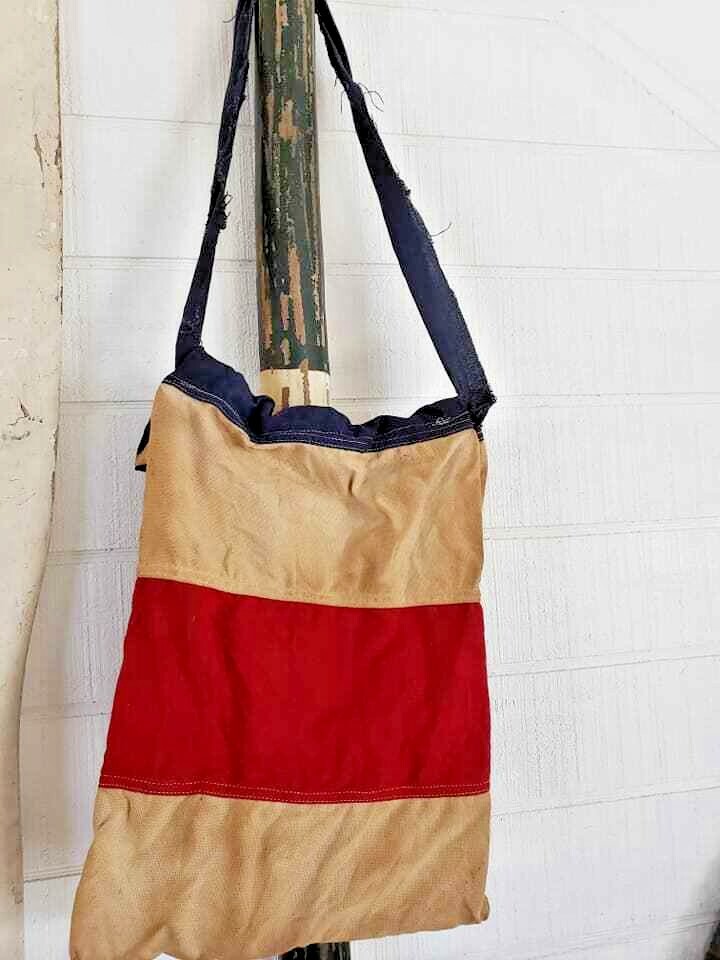 Primitive Handmade Grungy Red White Blue Flag Americana Bag