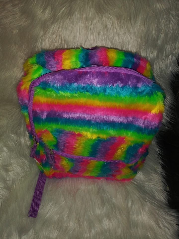 Wonder Nation Plush/Fuzzy Rainbow/ Multicolor Backpack! One Size!