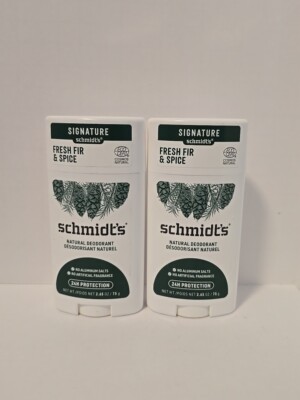 2X Schmidt's Natural Deodorant Fresh Fir & Spice 2.65 oz Each Aluminum Free 