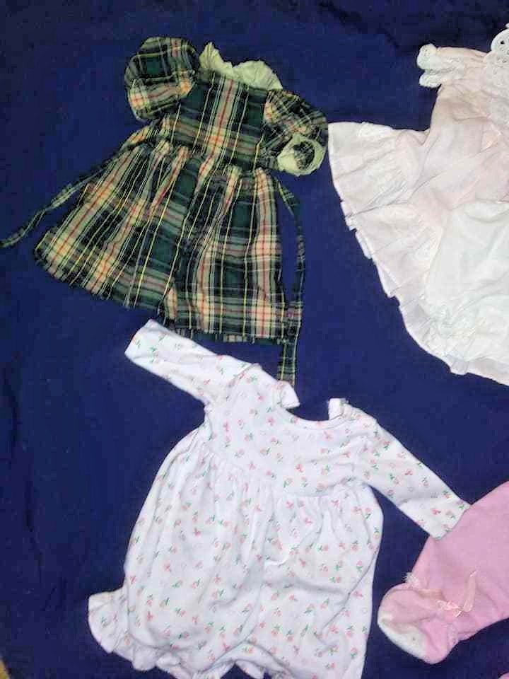 45 Piece  Lot Baby Doll & Bear Clothes Vtg Outfits  bonnets  shoes booties