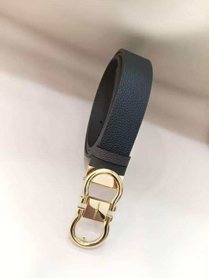 Pre-owned Ferragamo Adjustable Black Leather Salvatore  Belt Gold Buckle