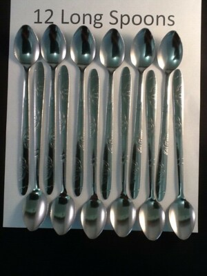 Twelve 12 Iced Tea Spoons Stainless Steel Long Handle Ice Tea Coffee 7.5"  