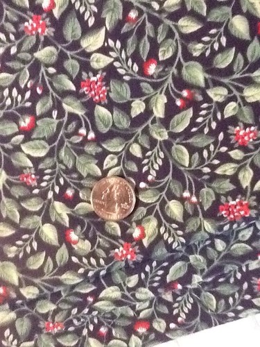 COTTON PRINT FABRIC NAVY GREEN LEAVES CRANBERRY FLOWERS 4 YARDS