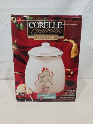 CORELLE Stoneware COOKIE JAR Corning Jay Imports Callaway Holiday 9.5'' Christmas