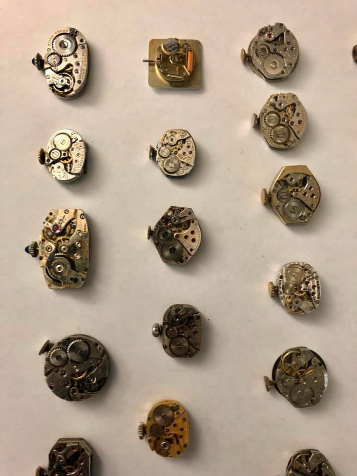 Lot of 50 Watch Movements for Parts Steampunk Gruen Hamilton Bulova and More!