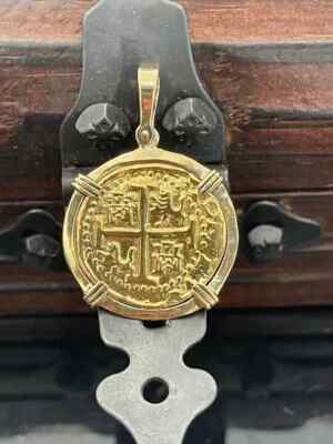 30''MM Atocha Coin Charm Pendant Without Stone 14K Yellow Gold Finish Silver