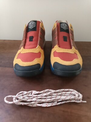 Merrell Men's Leather Hiking Shoes Chocolate/Red/Yellow Color Block Size 9.5