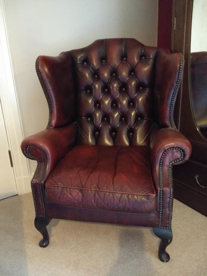 Vintage Oxblood Red Leather Chesterfield Wingback Armchair in