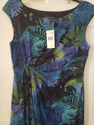 Connected Apparel Womens Sz 10 PETITE Draped Sheath Dress Fitted Blue Floral NWT