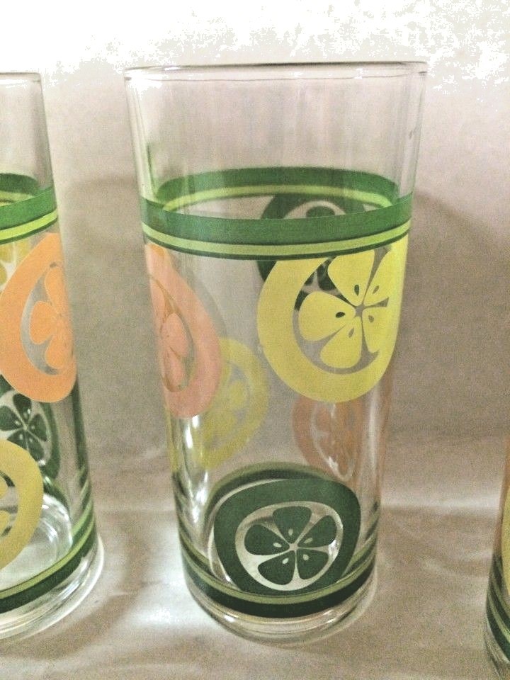 Vintage Glass Tumblers Orange and Lemon Slices Glasses Set of 4