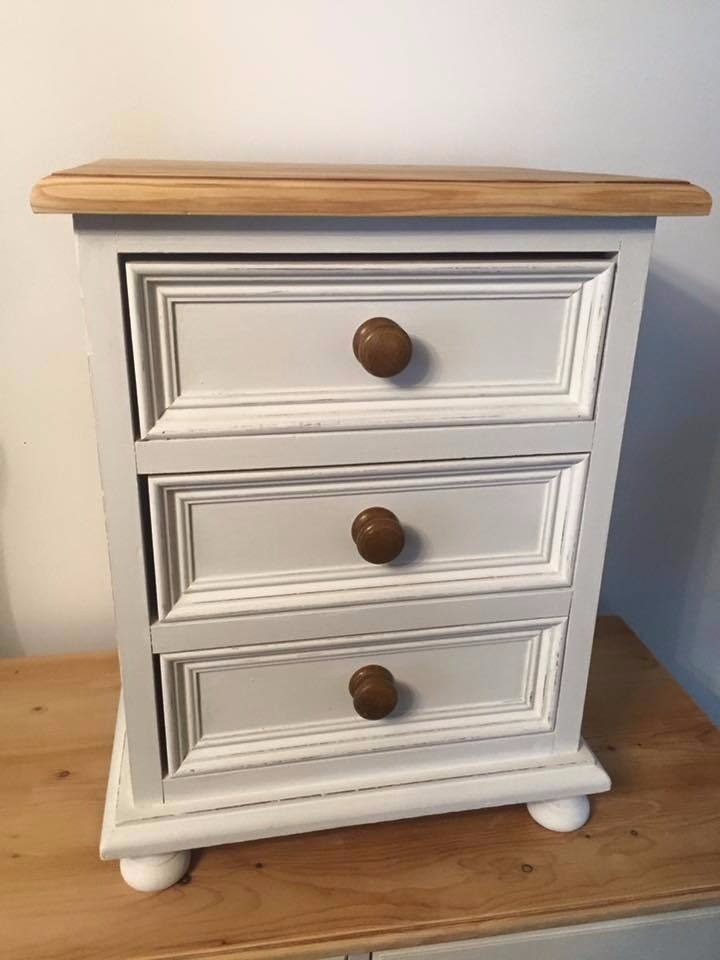 Shabby Chic Pine Bedside Drawers Annie Sloan Old White Chalk Paint in