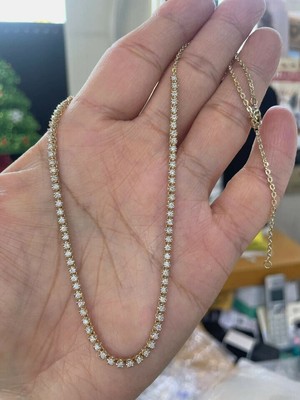 3mm Round Cut Moissanite  Tennis Necklace 14K Yellow Gold Finish
