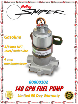 Sniper High Performance 140 GPH Fuel Pump 3/8'' NPT Inlets/Outlets 4 Amp Max Draw