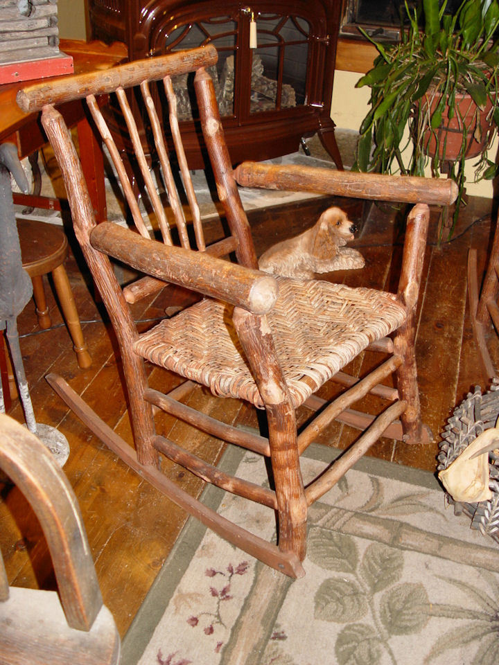 Signed 2 Old Hickory rockers, orig condition w/ old red paint ~ Martinsville IN