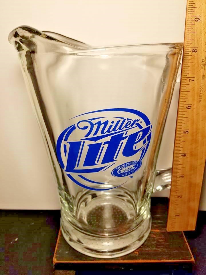 Miller Lite Thick Glass Draft Beer Pitcher W/ Handle Advertising Breweriana 9