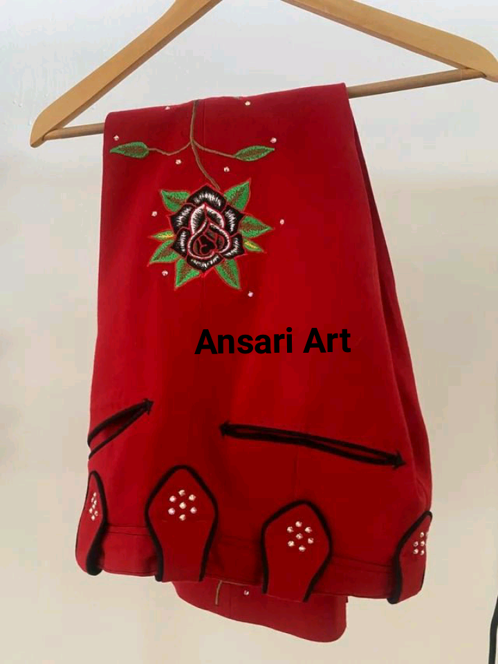Pre-owned Art Men Red Cowboy2pc Floral Flowers Vines Embroidered Rhinestone Western Nudie Suit