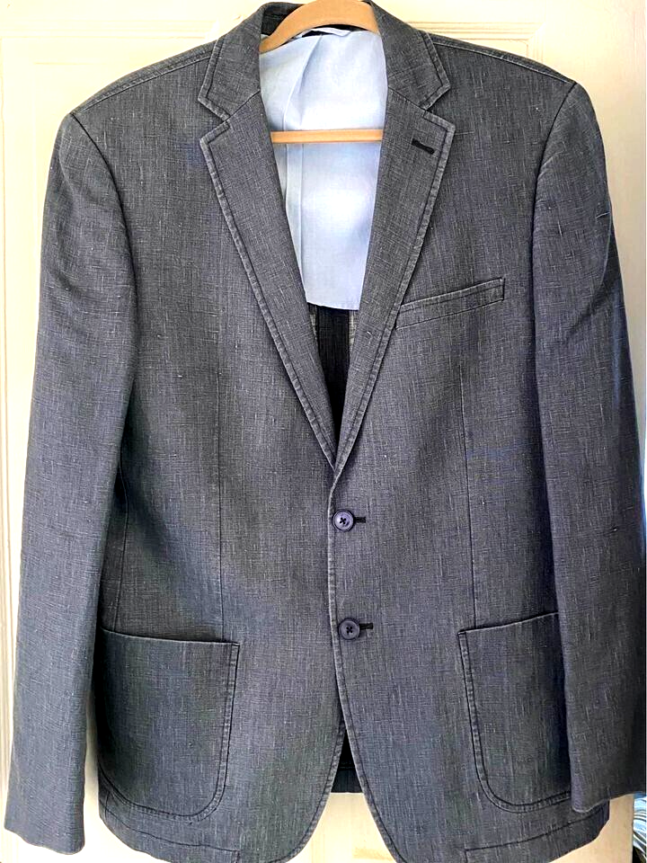 Calvin Klein Blazer Suit Jacket Mens Sz 42R  Linen Sport Coat Chambray Blue EUC