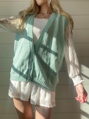 SOFT BLUE ACRYLIC KNIT SWEATER METALLIC SILVER FLAKES VTG 90s