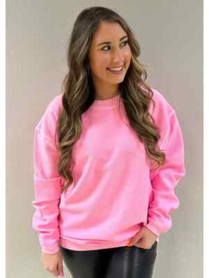 MOON RYDER NEON PINK  ESSENTIAL LUXE CORDED CREW SWEATSHIRT SIZE MEDIUM- COOL!!!