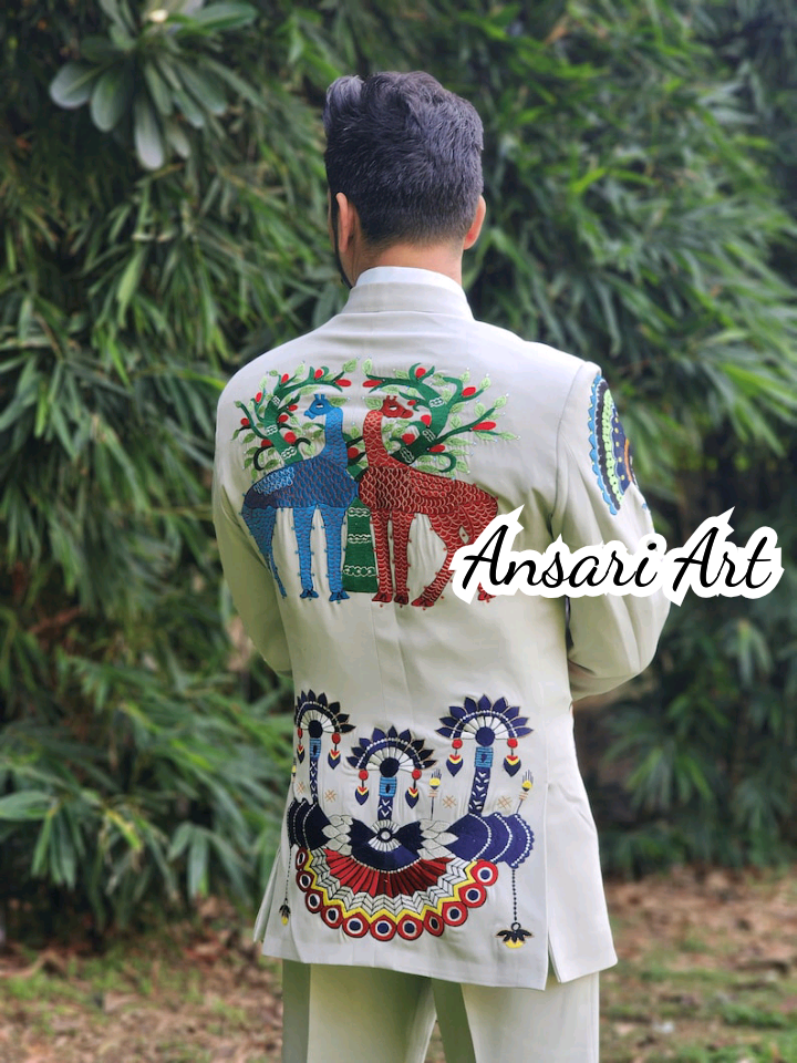 ART MEN GREEN 2PC CUSTOMIZED COUNTRY WESTERN SUIT PEACOCK & DEER RHINESTONE OUTFITS