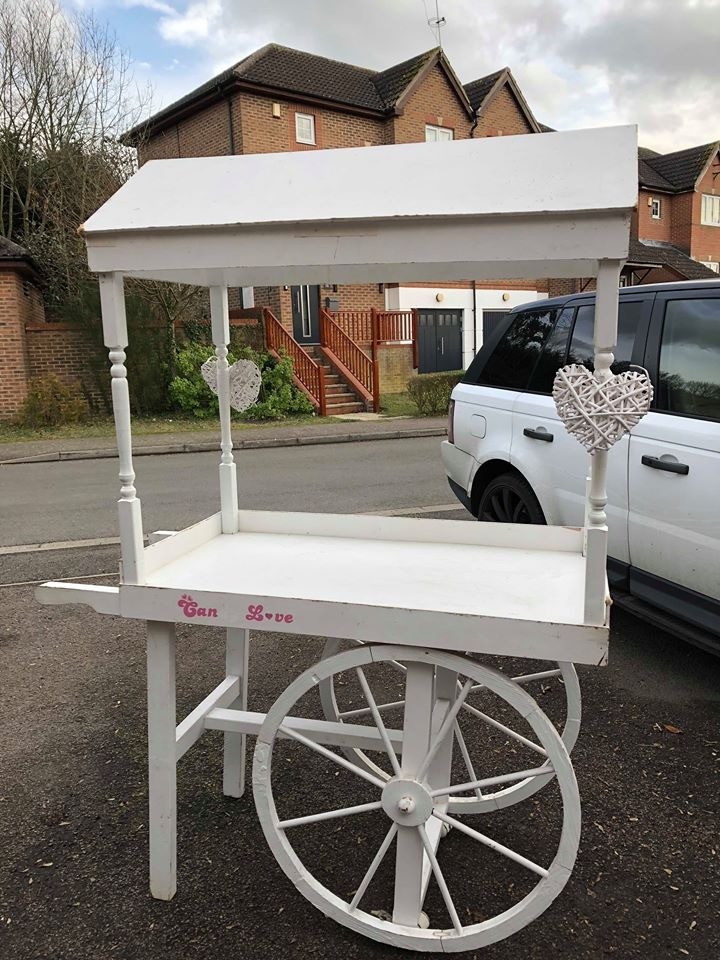White Wooden Sweet Cart for wedding receptions, parties etc in