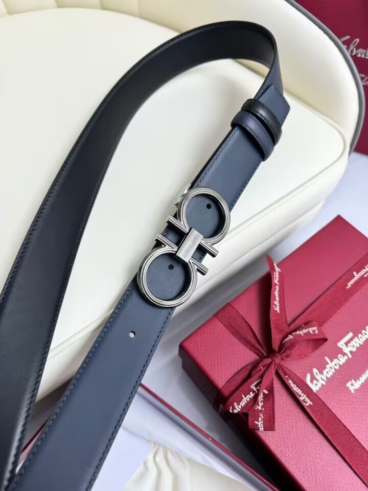 Pre-owned Ferragamo Salvatore  Gancini Reversible Belt 35mm Black/blue