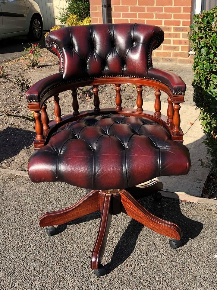 Stunning Oxblood Red Chesterfield Captains Chair with Gas Lift in