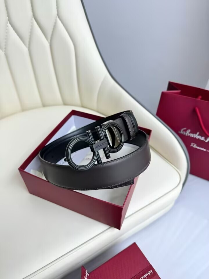 Pre-owned Ferragamo Salvatore  Gancini Reversible Belt 35mm Black/hickory Ruthenium