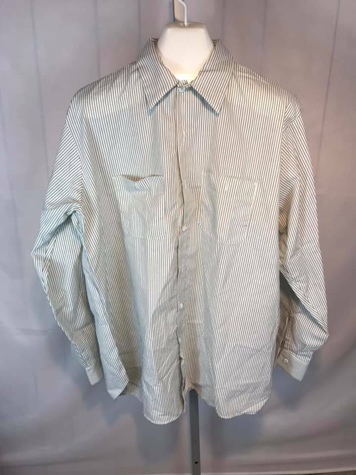 NOS Red Kap Work Shirts Long Sleeve Dual Pockets Green Striped XL Long (R69)