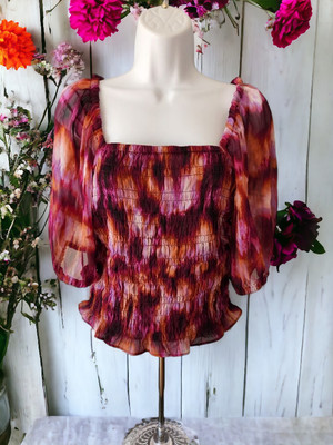 NEW Women's OLD NAVY Boho Smocked Prairie Peplum Purple Blouse Top Med NWT
