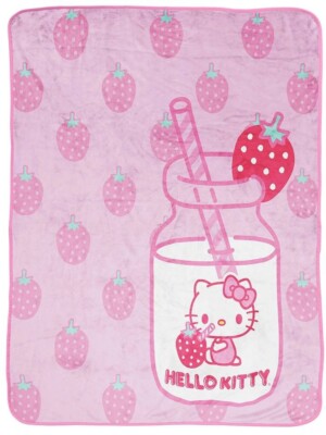 Hello Kitty ''Pink Strawberry Milk'' Kids 46'' x 60'' Throw Blanket-W29186642634