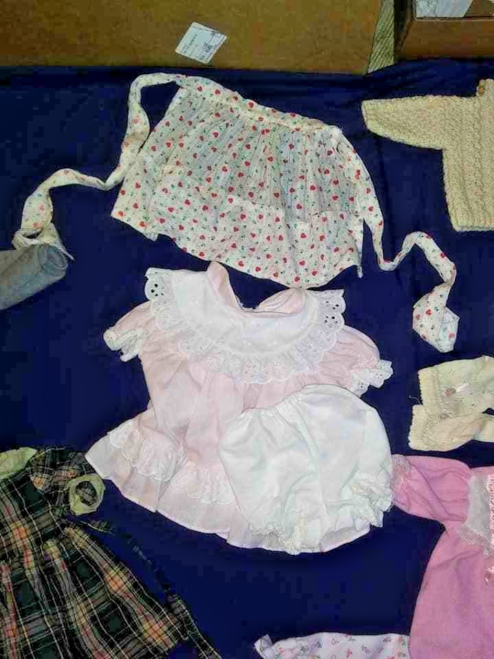 45 Piece  Lot Baby Doll & Bear Clothes Vtg Outfits  bonnets  shoes booties
