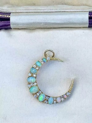 2Ct Oval Fire Opal Natural Half Moon Pendant 14K Yellow Gold Plated Silver