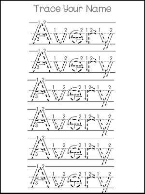 Three Custom First Name Tracing Dry Erase Worksheets. Trace the Name Avery. Pres